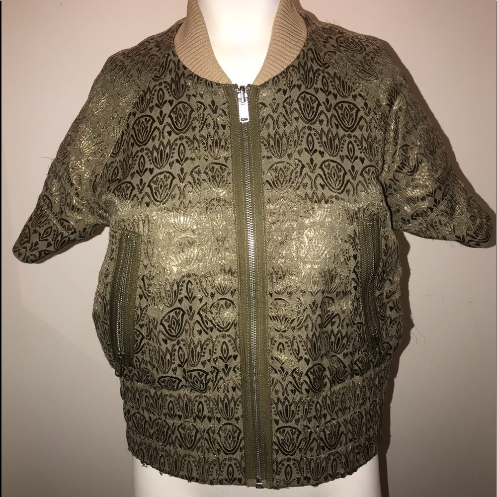 Reversible khaki/ brocade short sleeved jacket